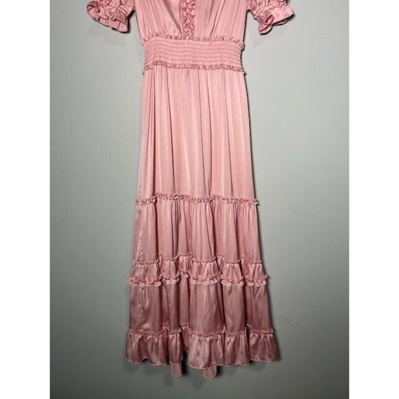Generation Love Womens Fleur Satin Midi Dress Ruffle Tiered Pastel Pink Sz 3/S - Picture 7 of 9
